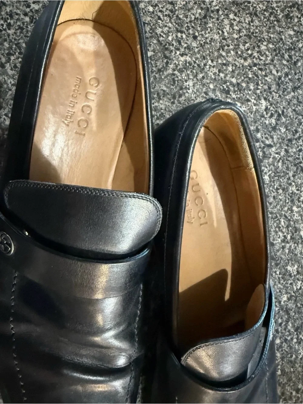 Gucci 256600 Mens 9 Interlocking G Logo Black Calf Rubber Sole Loafer Shoes